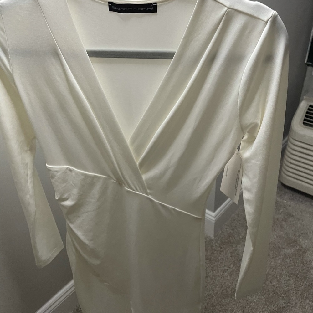 Women’s off white long sleeves fitted dress Sz 2 - Picture 3 of 6